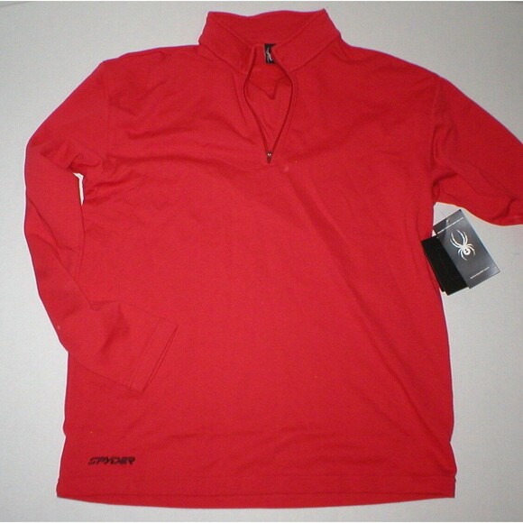 NWT $149 Spyder Mens Training New Shirt L Red Run Ski Zipper Neck Logo Walk Gym - Picture 1 of 4